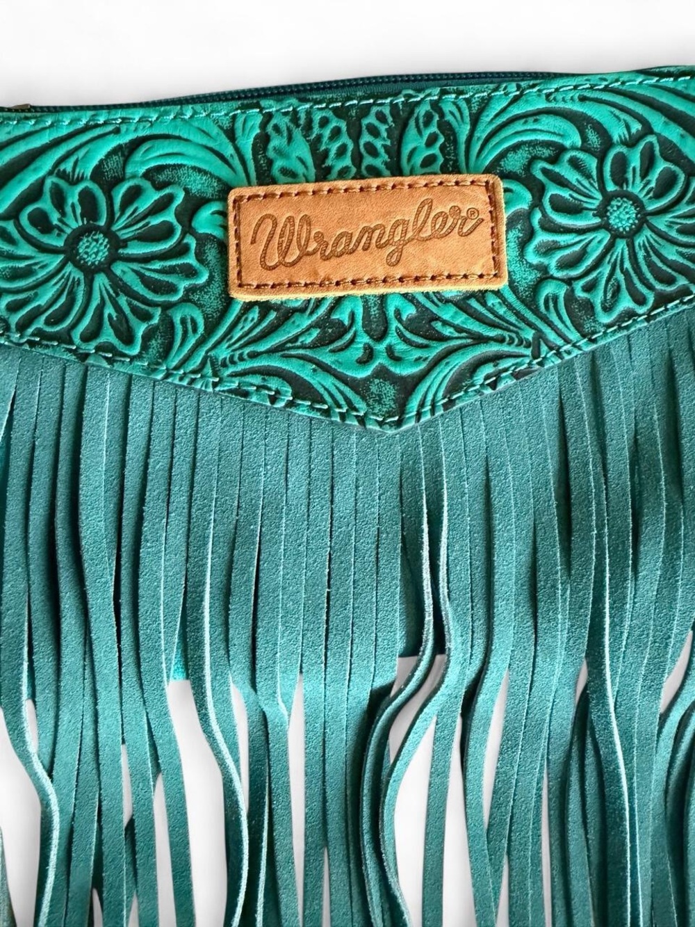 NWT Wrangler Turquoise Tooled Fringe Crossbody Bag Western Cowgirl - Picture 3 of 9